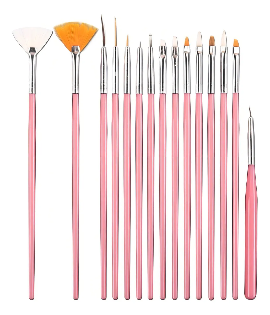 Gel Pinsel-Set Pink 15 tlg. Nail-Art Gel